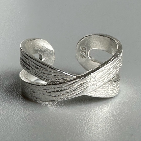 Sterling Silver Criss Cross Ear Cuff – Brushed, No Piercing Needed - Picture 6 of 7